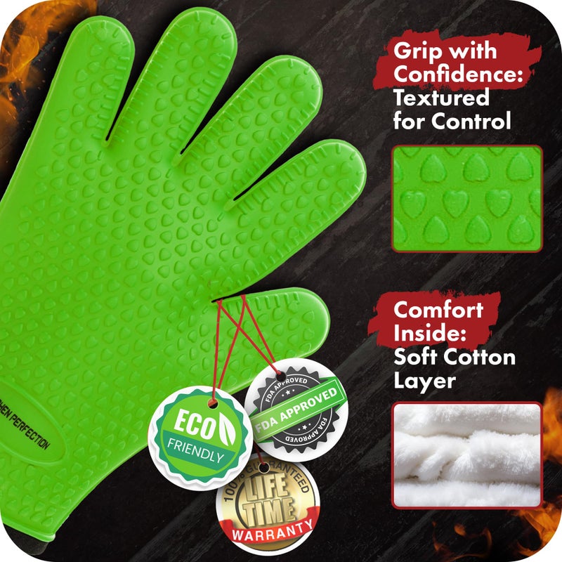 KITCHEN PERFECTION Silicone Smoker Oven Gloves -Extreme Heat Resistant BBQ Gloves-Handle Hot Food Right on Your Grill Fryer&Pit|Waterproof Grilling Cooking Baking Mitts |Superior Value Set +2 Bonuses - Image 4